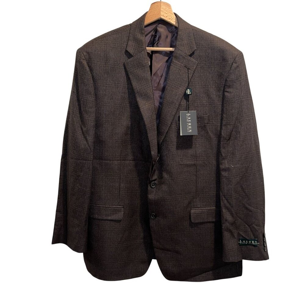 NWT Lauren Ralph Lauren Mens Brown Olive Check Blazer Size 48R $295